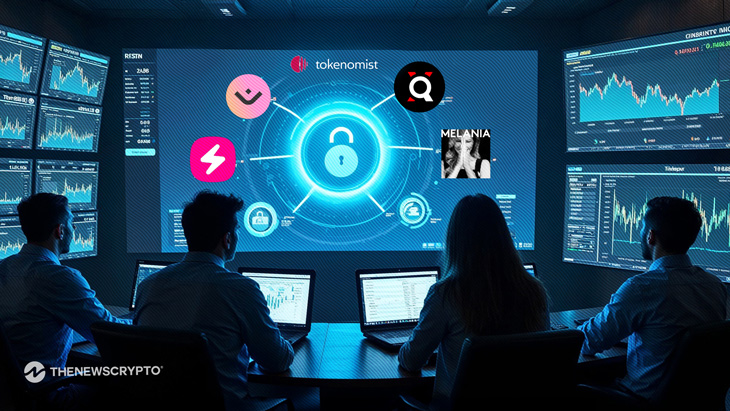 Digital presentation showing token distribution and analytics dashboard, symbolizing upcoming token unlock events.