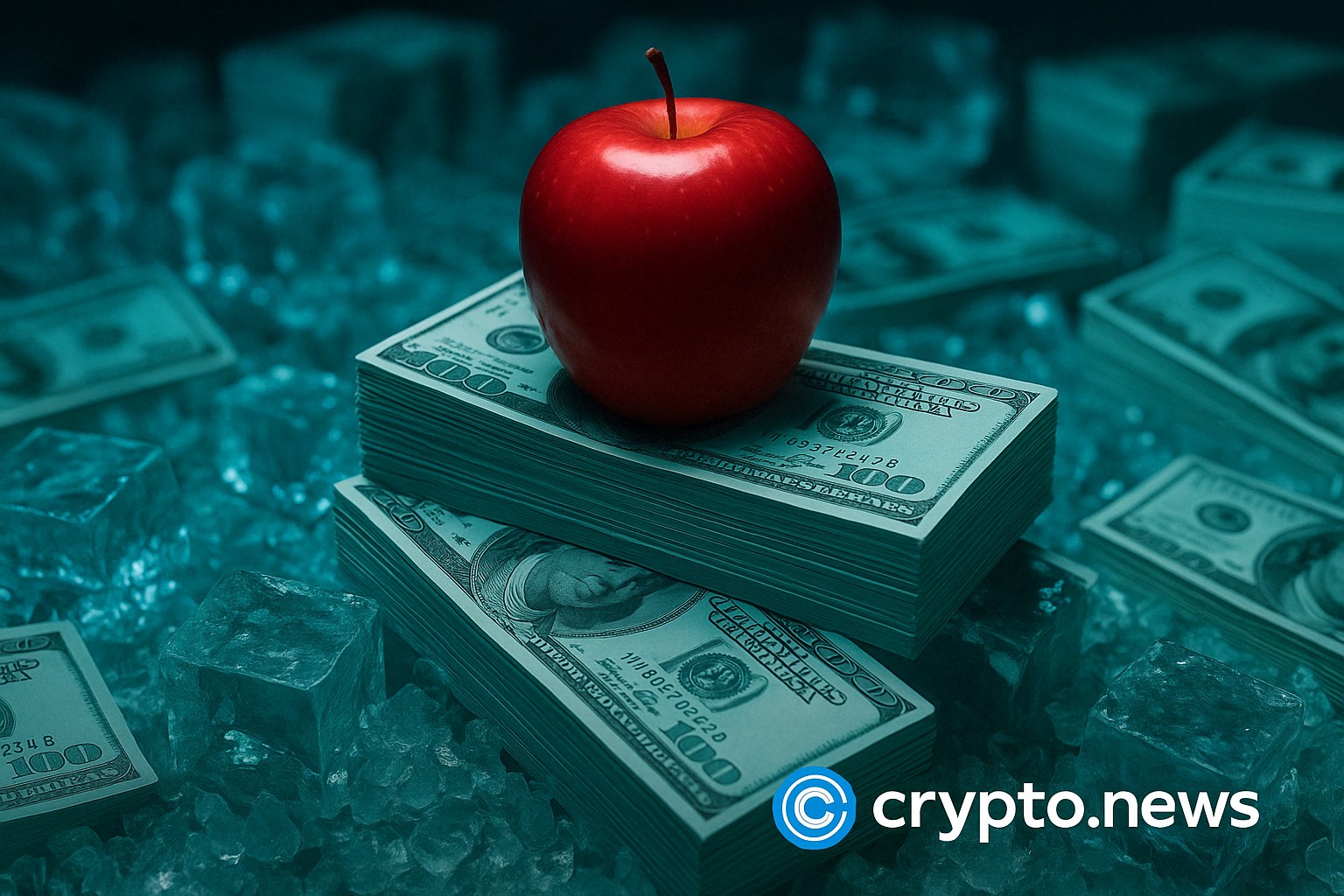 Etherlink logo with a rising $18M TVL chart and apples stacked like tokens, representing the surge driven by Apple Farm reward incentives.