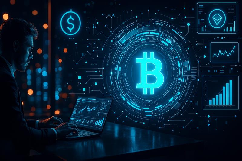 Futuristic digital Bitcoin interface highlighting technical breakout near $84K with W-bottom chart pattern