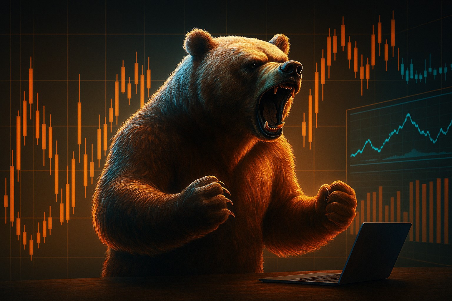 Digital chart showing a sudden price plunge with red candles, symbolizing Story token’s 25% flash crash and comparisons to the Mantra DAO collapse.