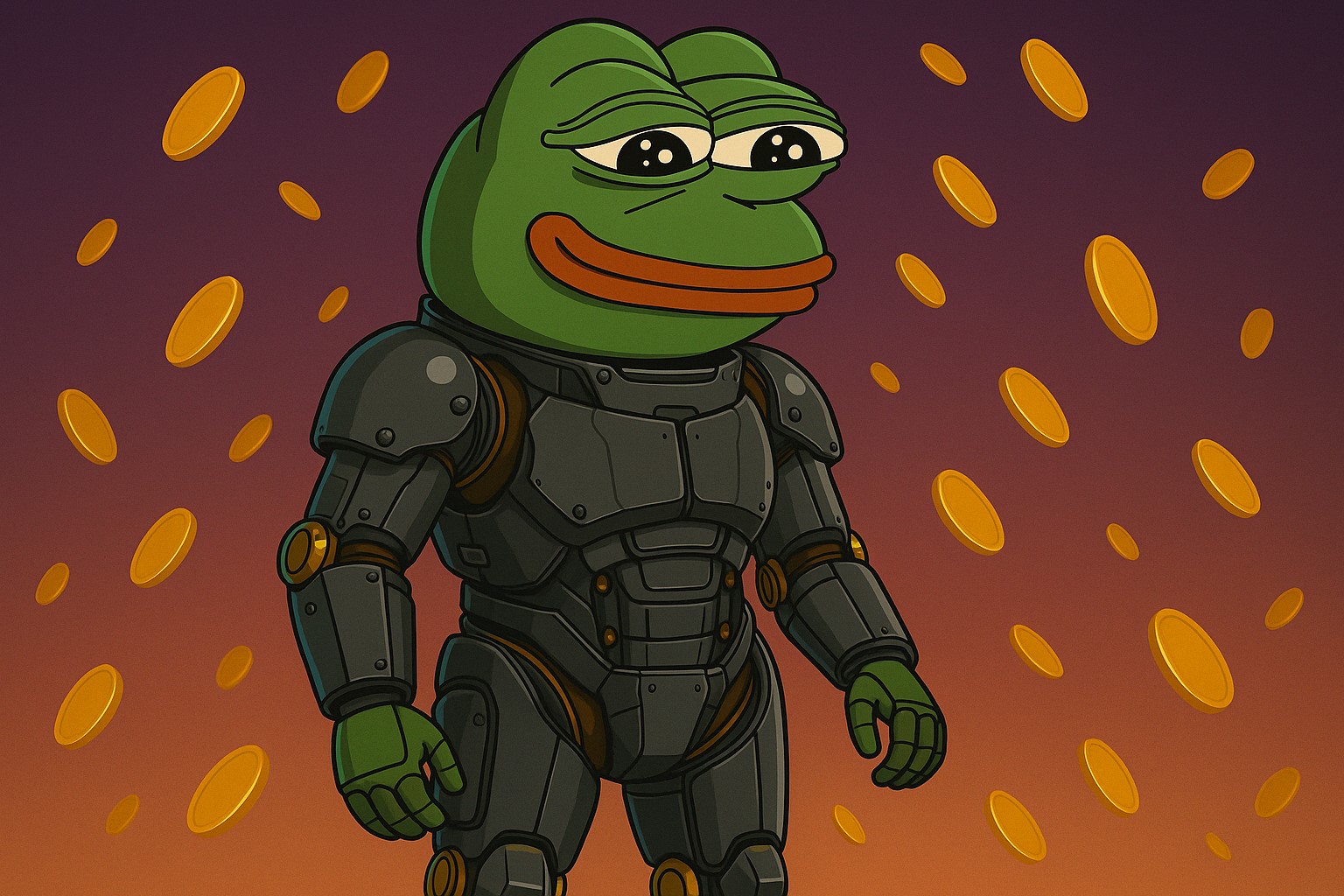Pepe the Frog reimagined with AI neural network overlays, symbolizing the fusion of artificial intelligence and meme coin culture in the MIND of Pepe project.