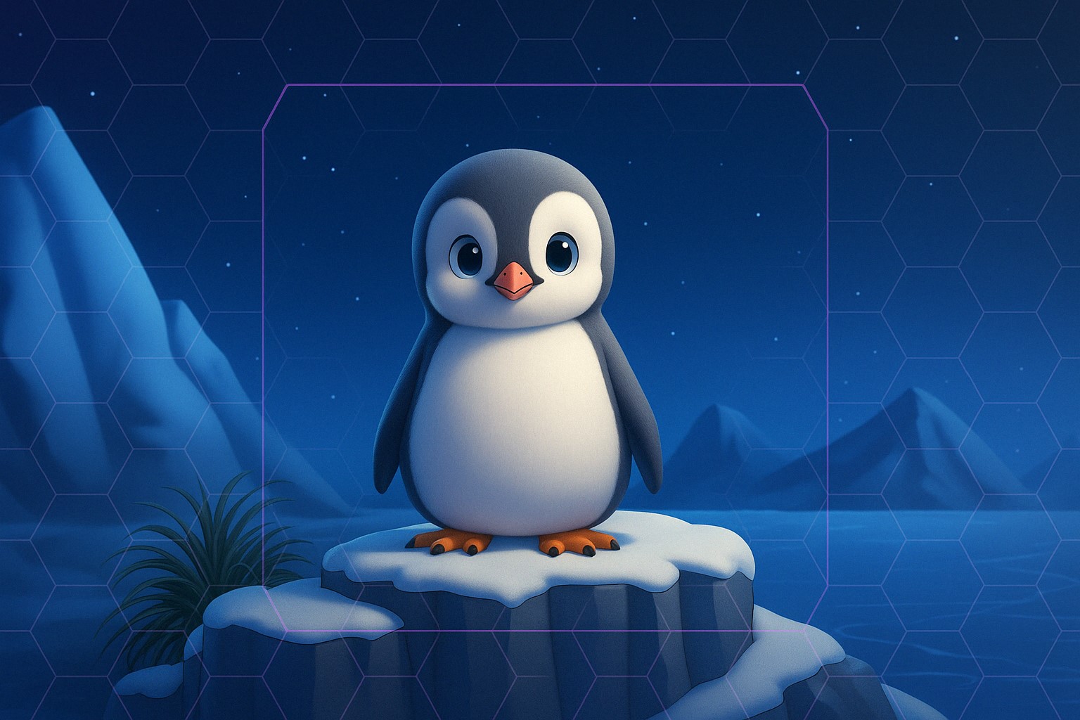 Ledger hardware wallet and Pudgy Penguin character in front of a lit-up Dubai skyline, teasing a cross-brand Web3 collaboration announcement.