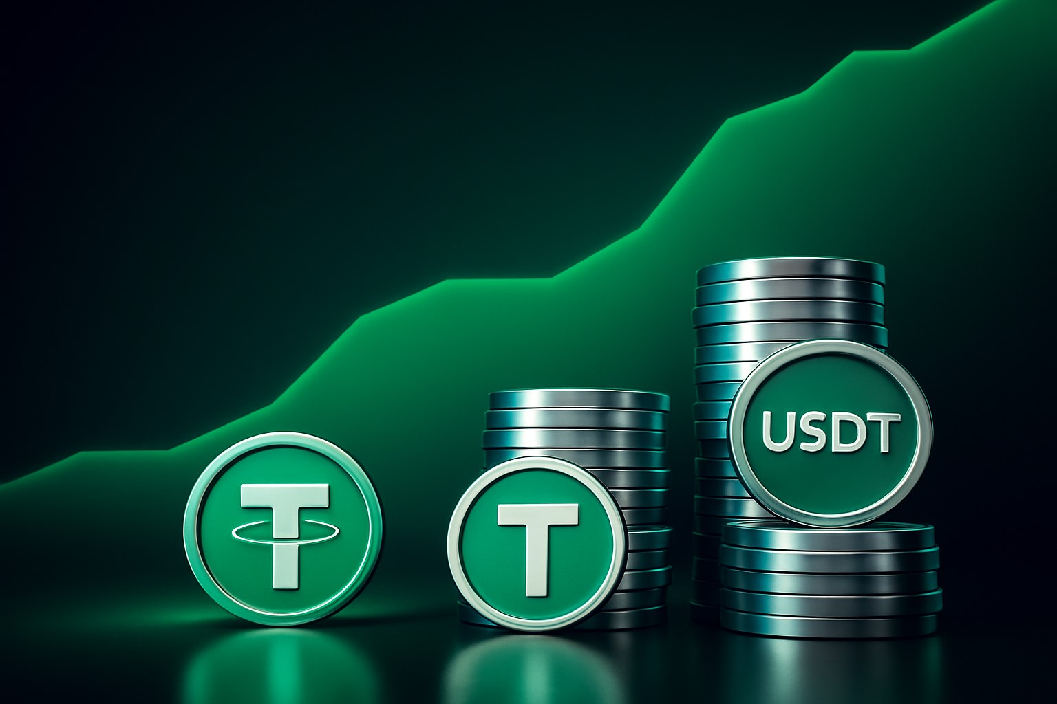 Tether logo armored against a stormy digital backdrop, symbolizing its transformation into a resilient force prepared for extreme crypto market conditions.
