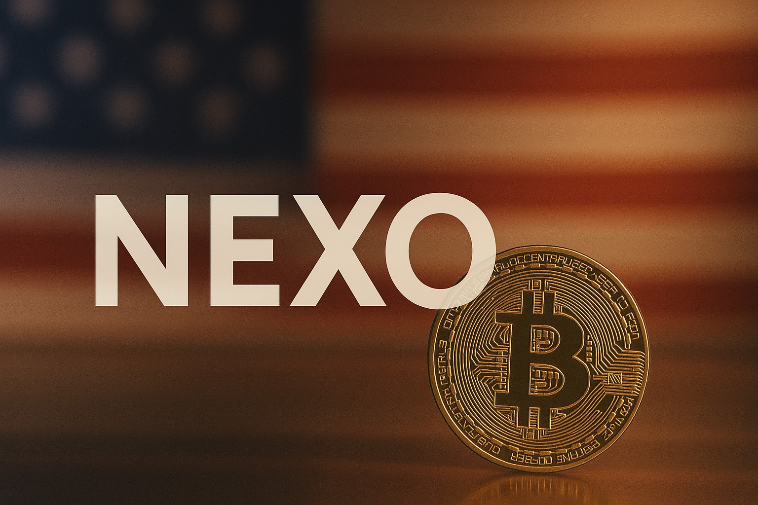 Nexo logo and U.S. flag backdrop at a Bulgaria event podium featuring Donald Trump Jr., symbolizing Nexo’s strategic announcement to reenter the U.S. market.
