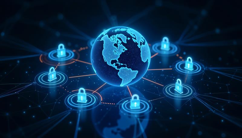 Digital world map with glowing blockchain nodes, symbolizing MoonPay’s expanding global regulatory footprint.