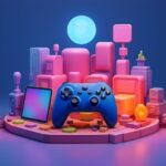 Colorful Web3 gaming console on a futuristic stage, representing rising deal activity amid capital constraints in the blockchain gaming space.