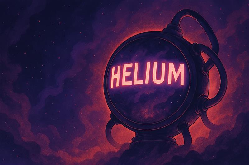 Helium Network logo glowing on a dark futuristic background with tech-inspired elements