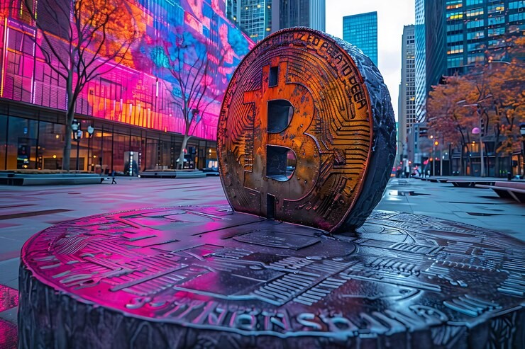 Méliuz logo next to Bitcoin coins and financial documents, with a $26.5M marker indicating planned BTC acquisition as part of a growing corporate treasury strategy.