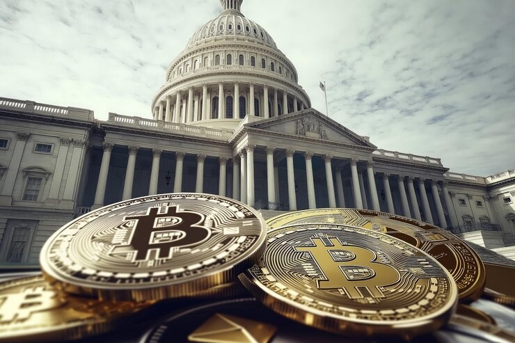 Rep. Maxine Waters presenting the “Stop Crypto Corruption” bill with $TRUMP token imagery and Trump visuals, highlighting concerns over political-crypto entanglements.