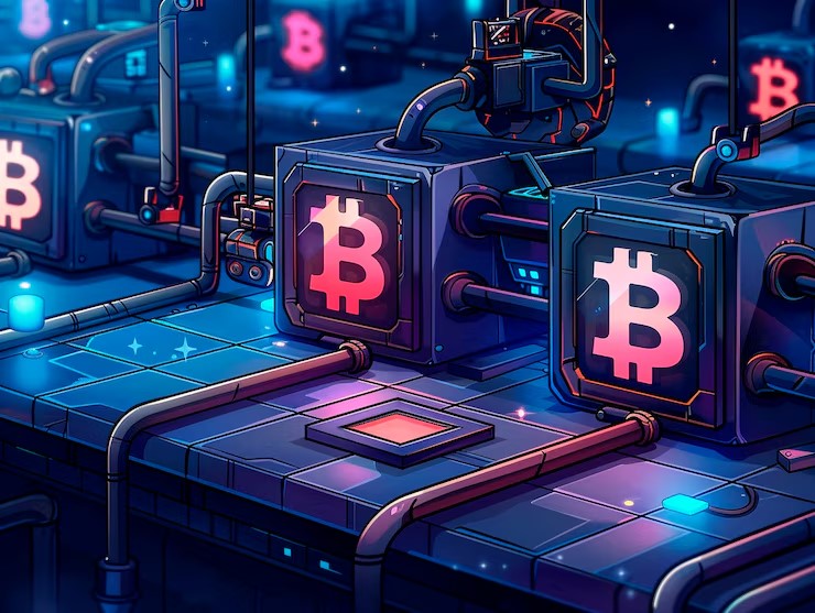 Kuwait’s national power grid under strain with crypto mining equipment being shut down, symbolizing the government’s halt on mining to protect energy stability.
