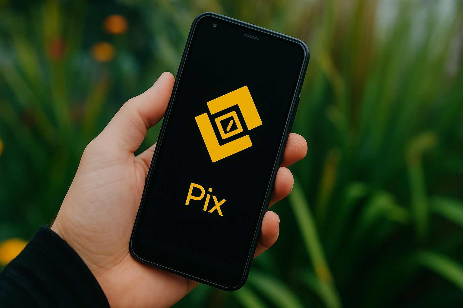 Binance Pay and Pix logos connected with lightning-fast transaction visuals over a Brazil map, representing real-time crypto payments transforming the local financial ecosystem.
