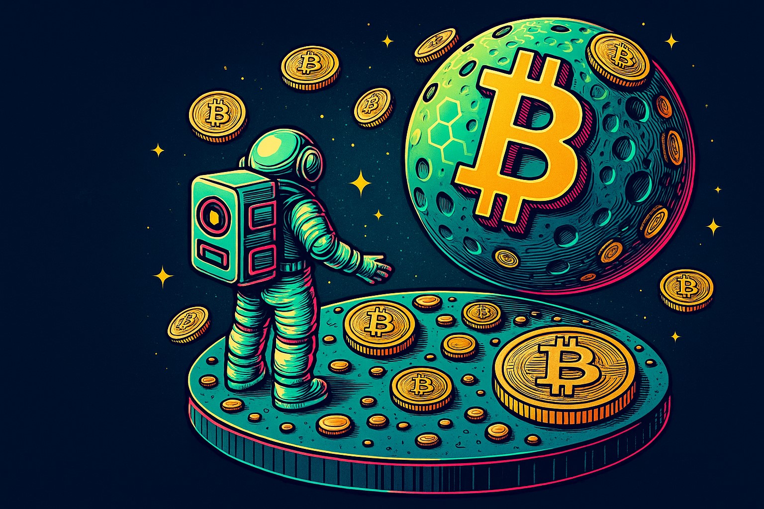 Bitcoin price chart reaching $111K with Pizza Day imagery and institutional inflow graphics, symbolizing a celebratory surge driven by sentiment and big-money interest.